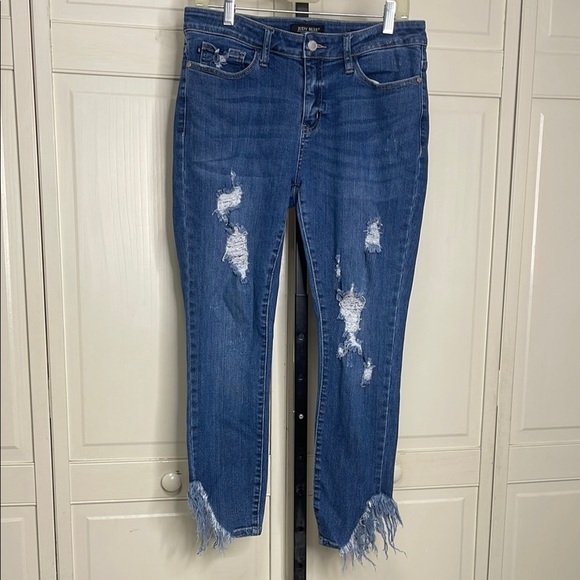 Judy Blue Womens Skinny Fit Blue Denim Jeans  Distressed Distroyed Size 11/30 - Picture 1 of 12